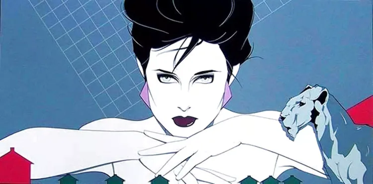 highly stylized illustration of a beautiful woman from the 80s, by the artist Patrick Nagel